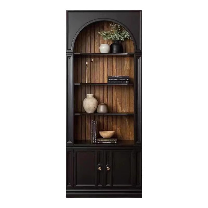 Retro arched solid wood full-wall bookcase