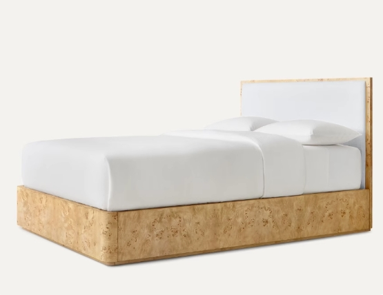 Tree Bark Finish Matte White Oak Solid Wood Panel Bed