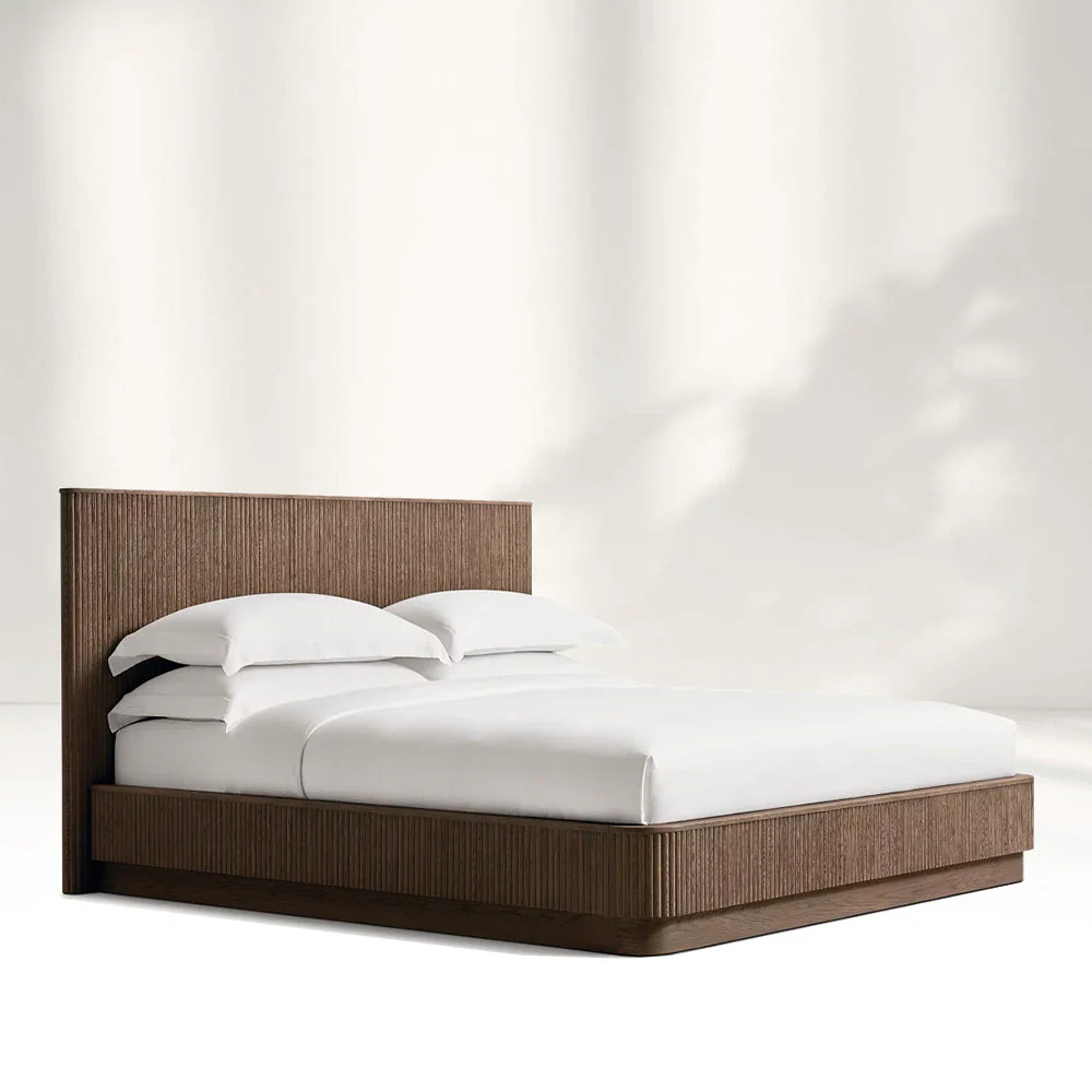 Vertical - grooved Headboard Wood Bed