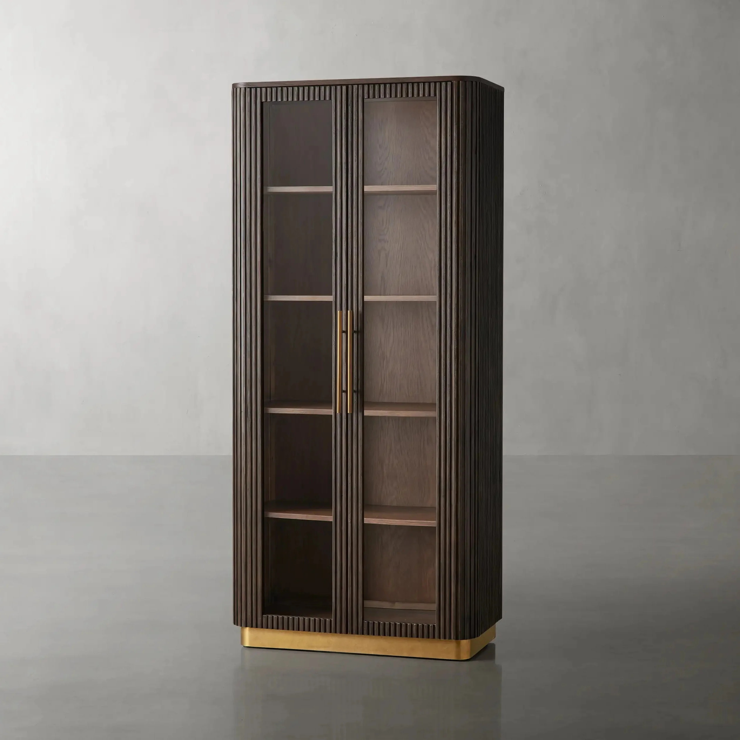 Modern - Luxury Dark Wood Grooved Display Cabinet
