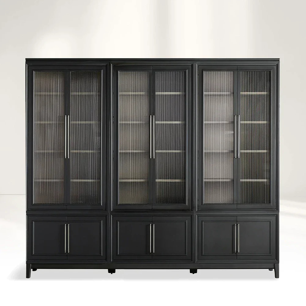 Modern Stacked Reeded Glass Cabinet