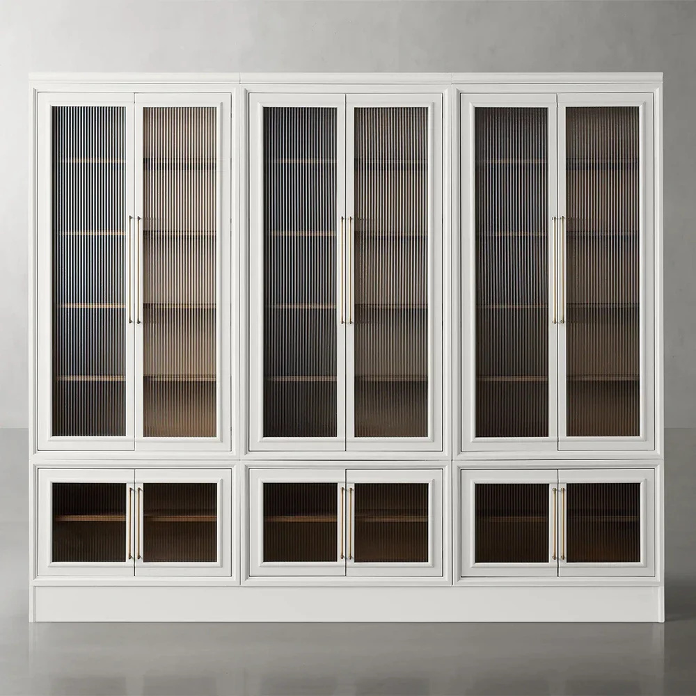 Modular Stacked Reeded Glass Plinth Cabinet