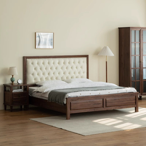 High-end Bedroom Walnut Wood Double Bed
