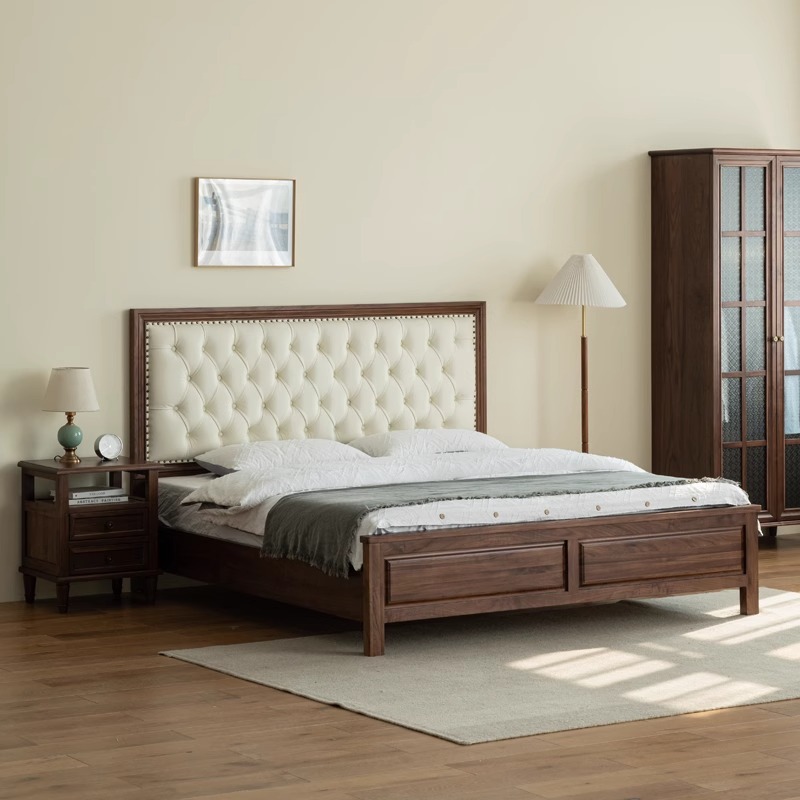 High-end Bedroom Walnut Wood Double Bed