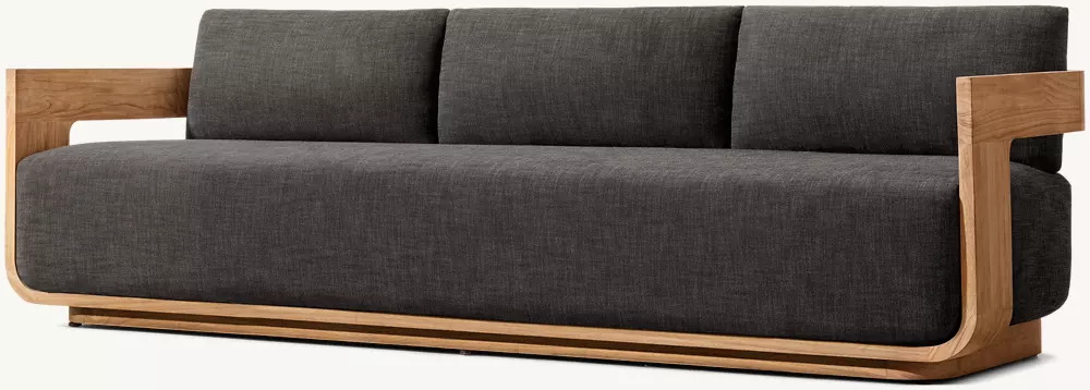 Handmade teak three-seater outdoor sofa