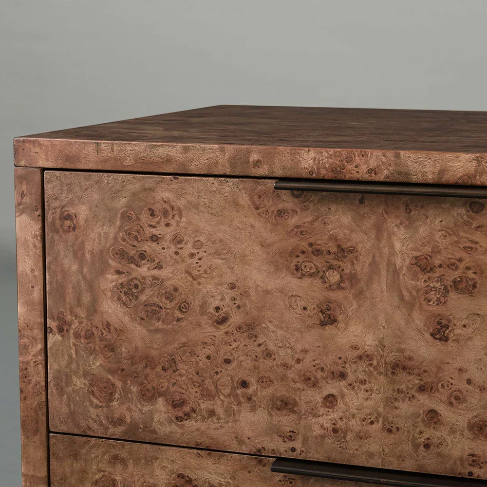 Luxury Burl Wood And Leather Night Table 