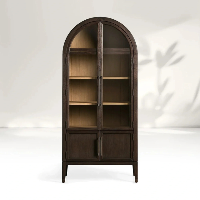 Solid Wood Arched Multi-layer Glass Cabinet