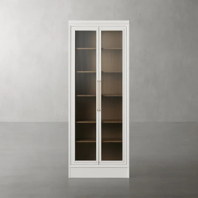Modular Single Tall Reeded Glass Plinth Cabinet