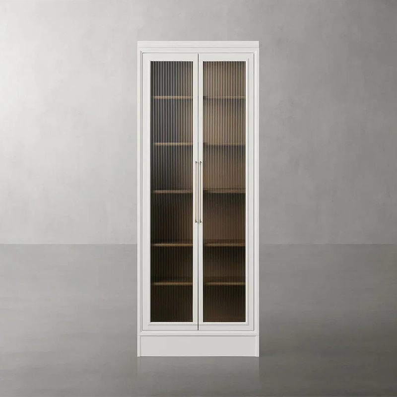 Modular Single Tall Reeded Glass Plinth Cabinet