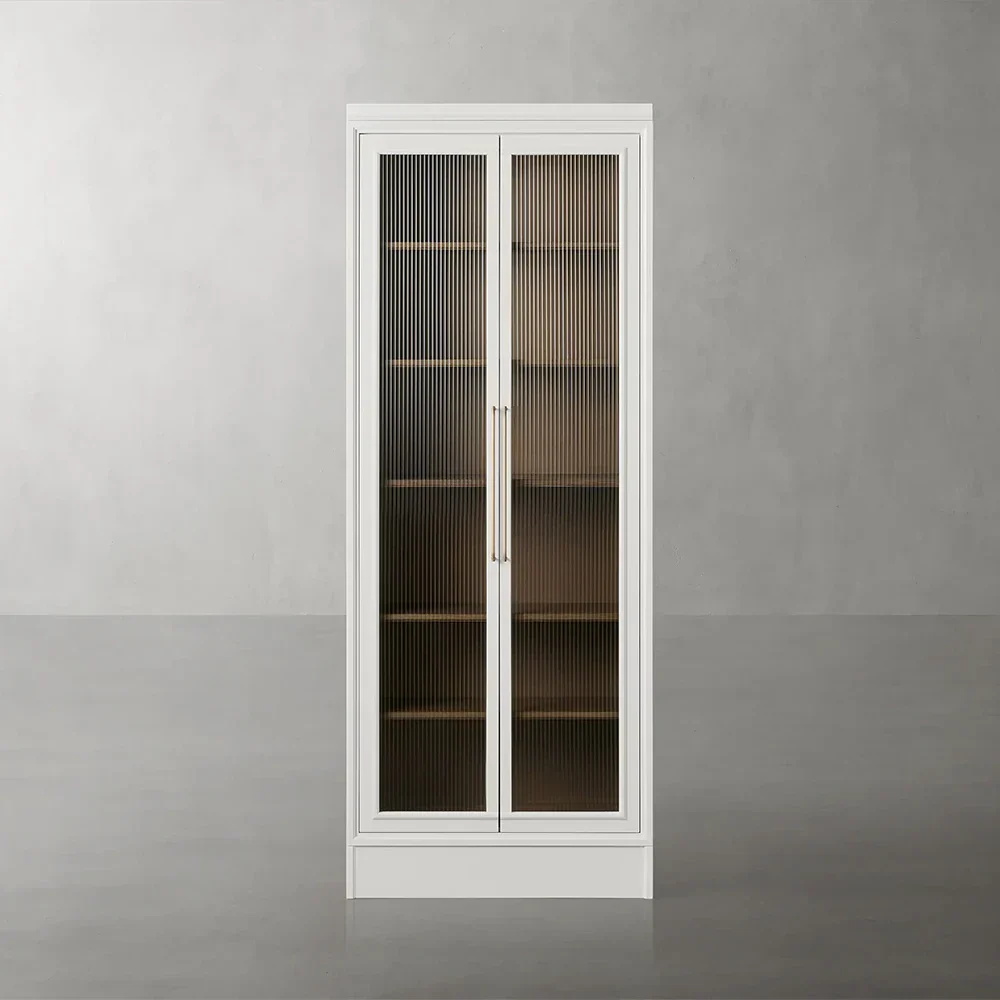 Modular Single Tall Reeded Glass Plinth Cabinet