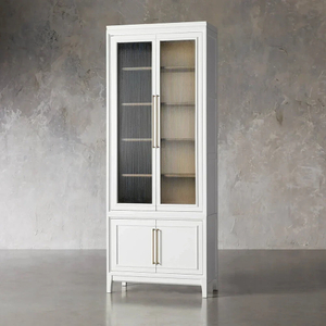 Modern Stacked Reeded Glass Cabinet