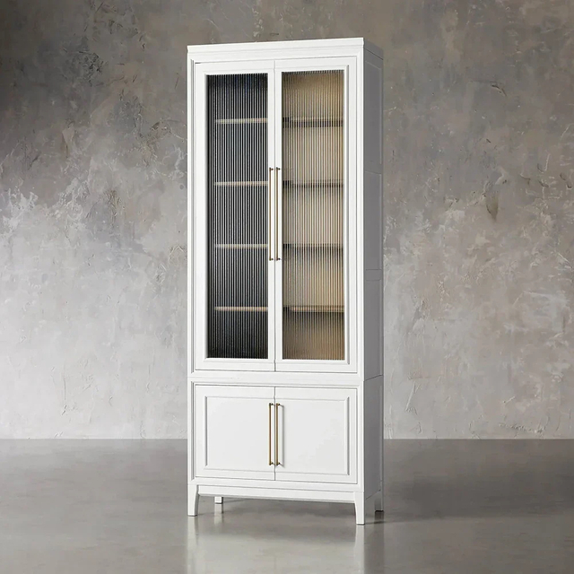 Modern Stacked Reeded Glass Cabinet