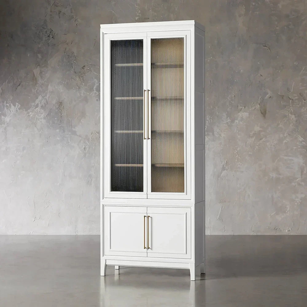 Modern Stacked Reeded Glass Cabinet