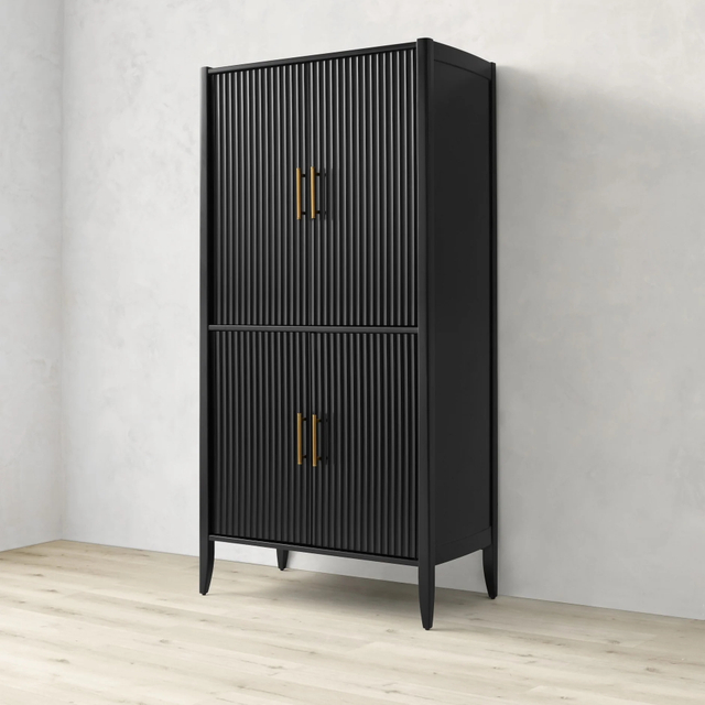 Modern Black Wood Grooved Cabinet
