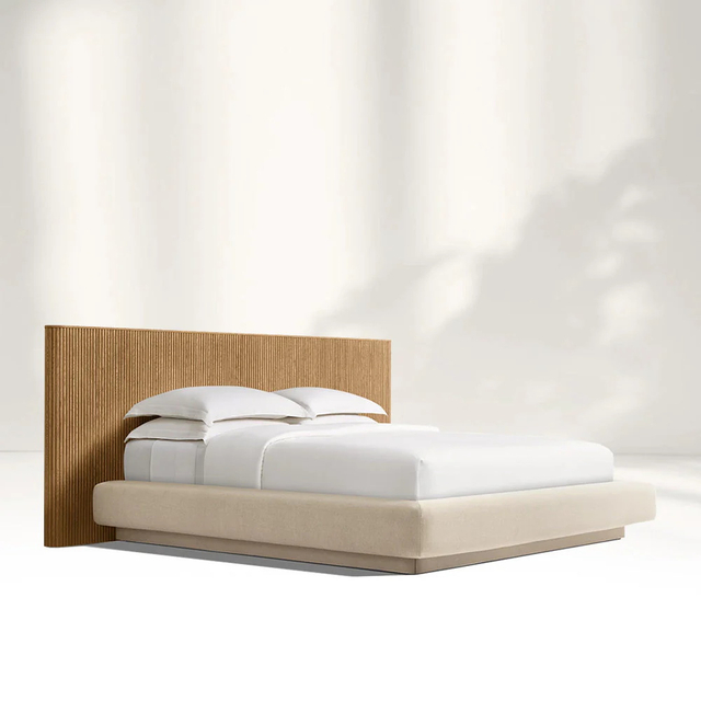 Extended Wooden Bed Frame With Fabric Base