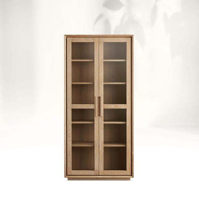 Two - door Glass - enclosed Wooden Display Shelf