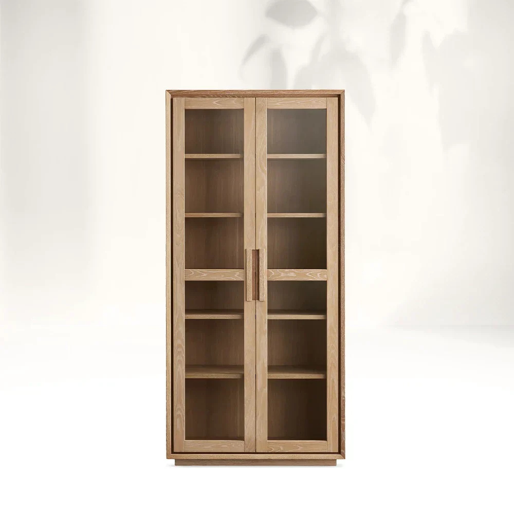 Two - door Glass - enclosed Wooden Display Shelf