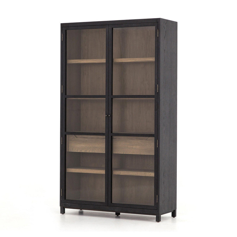 Tellers Tall Black Cabinet with Glass Doors