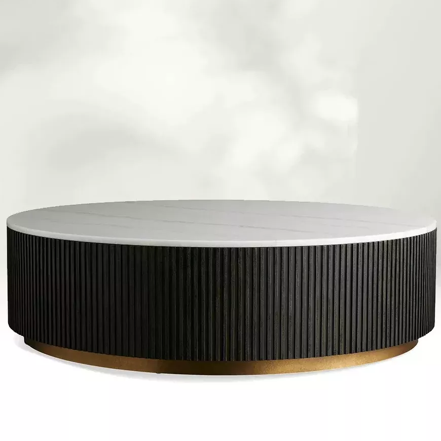 Marble - Top Oak Coffee Table: A Symphony of Materials, Redefining Spatial Texture