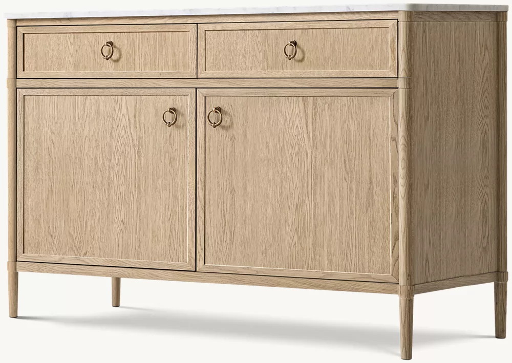 Marble Countertop Double-door White Oak Sideboard