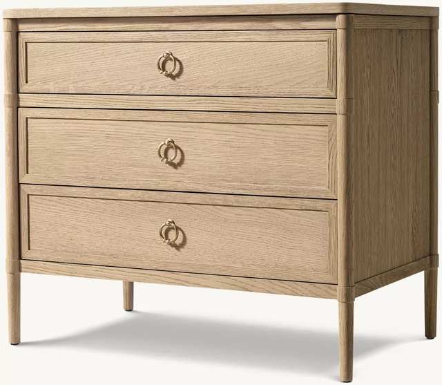 White Oak Three-drawer Storage Bedside Table