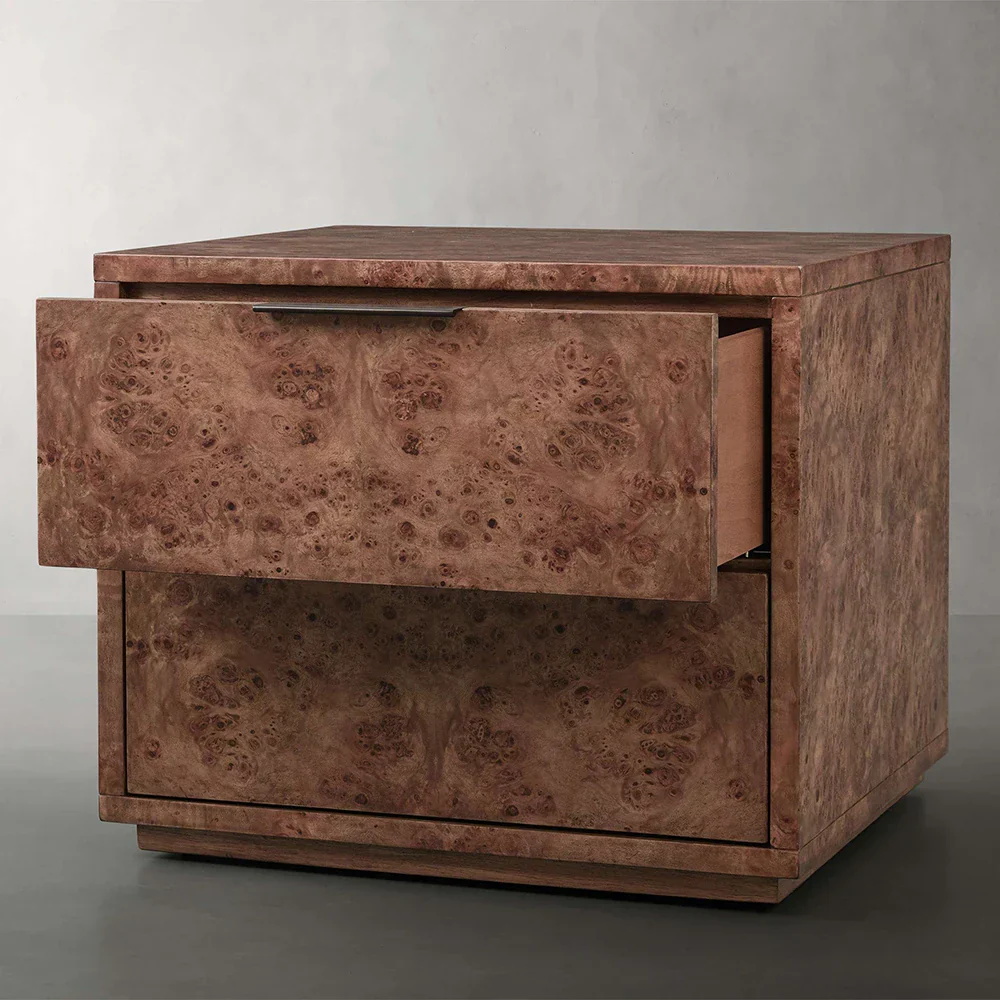 Luxury Burl Wood And Leather Night Table 