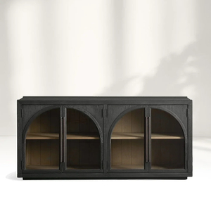 Solid Oak Sideboard / Metal And Wood Buffet Cabinet
