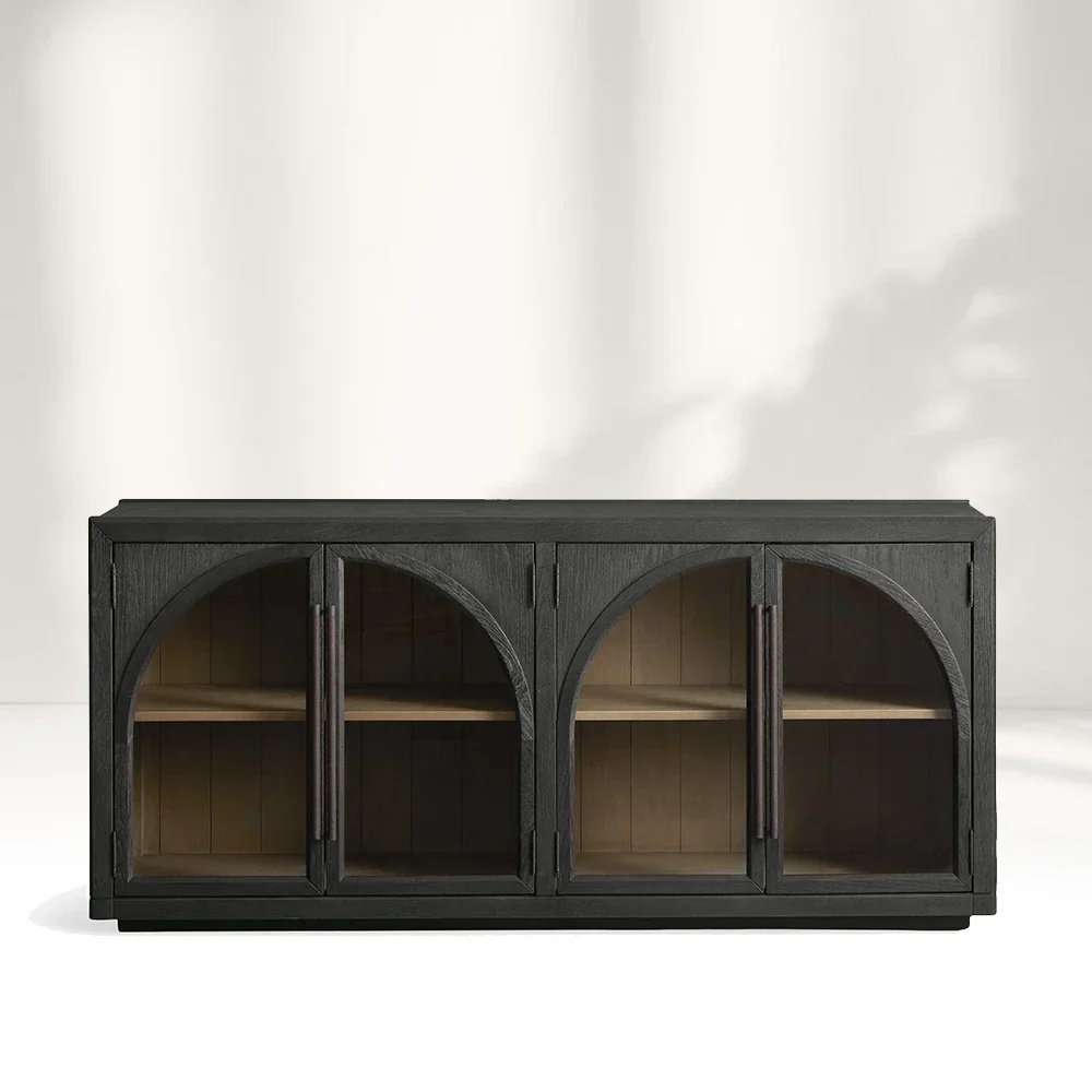 Solid Oak Sideboard / Metal And Wood Buffet Cabinet