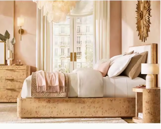 Tree Bark Finish Matte White Oak Solid Wood Panel Bed