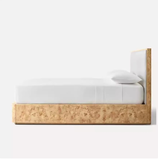 Tree Bark Finish Matte White Oak Solid Wood Panel Bed