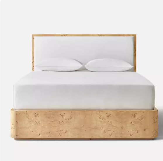 Tree Bark Finish Matte White Oak Solid Wood Panel Bed