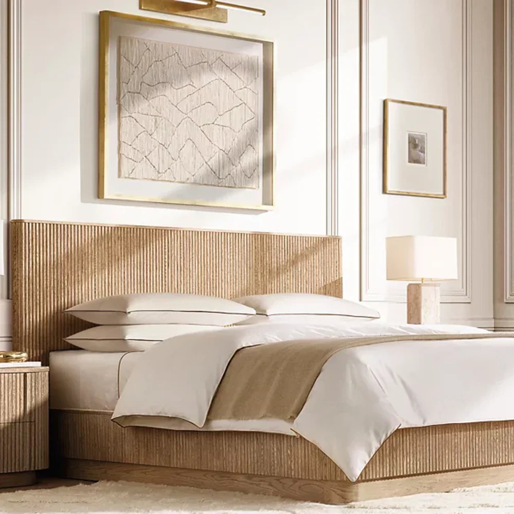 Vertical - grooved Headboard Wood Bed