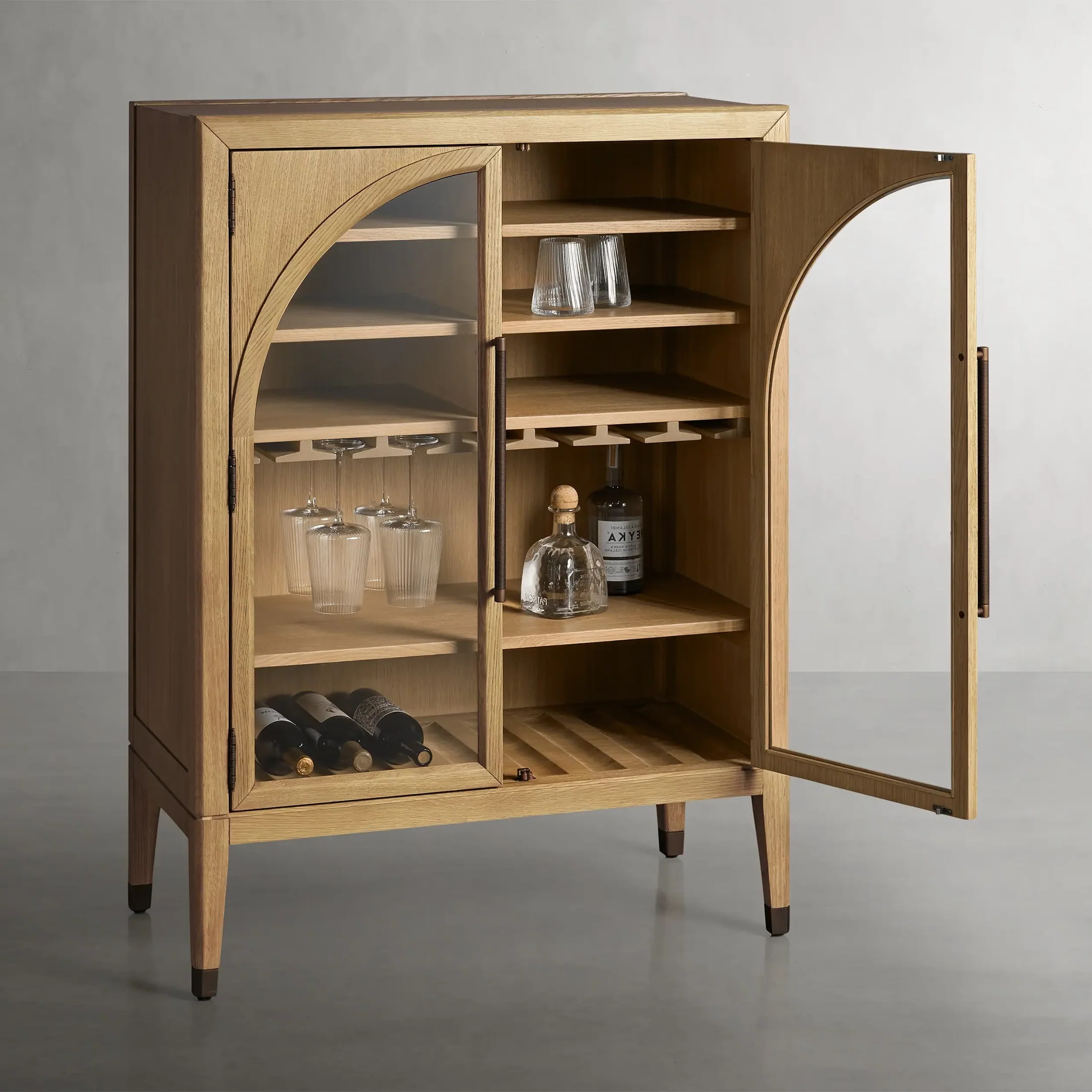 Wood Cabinet with Arch - top Glass Panels 