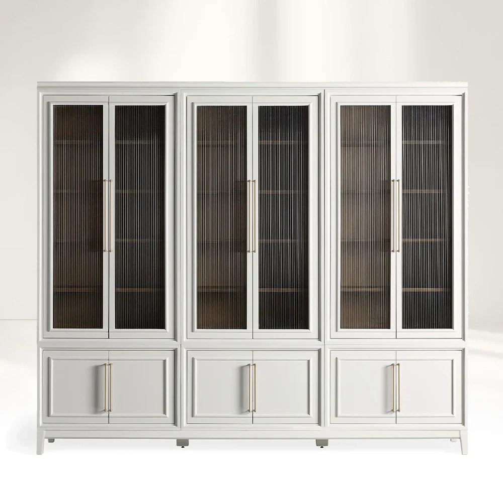Modern Stacked Reeded Glass Cabinet