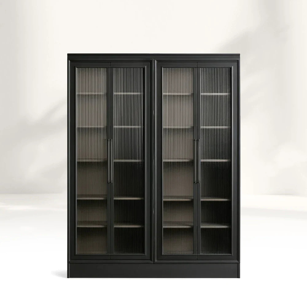 Modular Single Tall Reeded Glass Plinth Cabinet