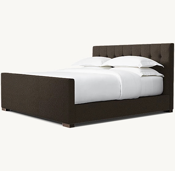 Fabric Box-Tufted Panel Platform Bed with Footboard