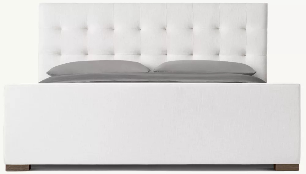 Fabric Box-Tufted Panel Platform Bed with Footboard