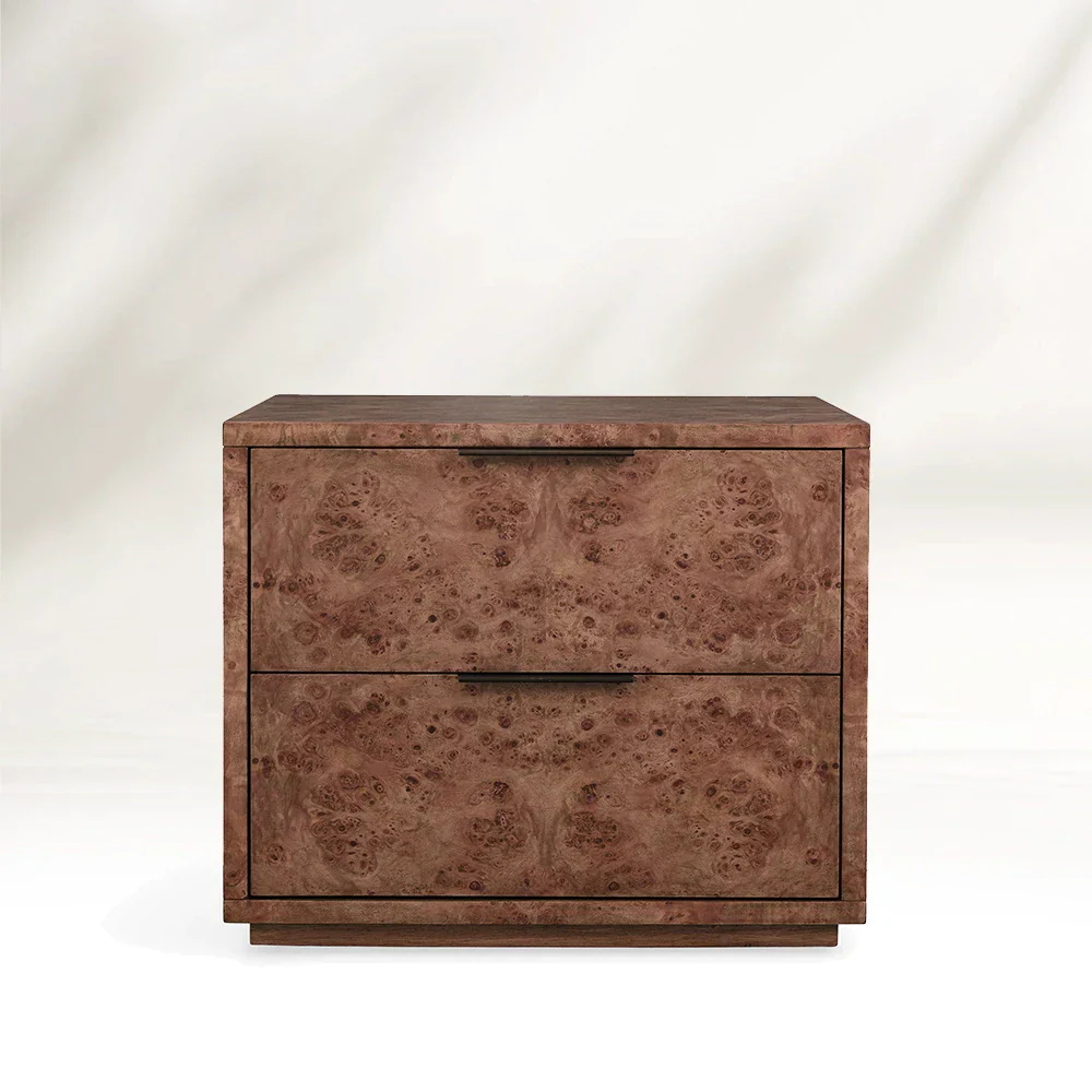 Luxury Burl Wood And Leather Night Table 
