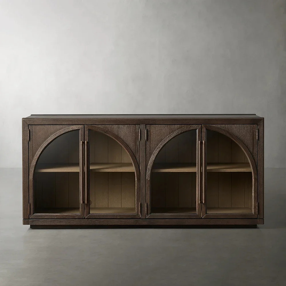 Solid Oak Sideboard / Metal And Wood Buffet Cabinet