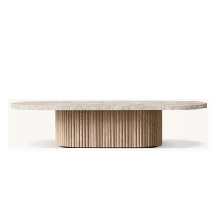 Natural Stone Wood Pedestal Coffee Table