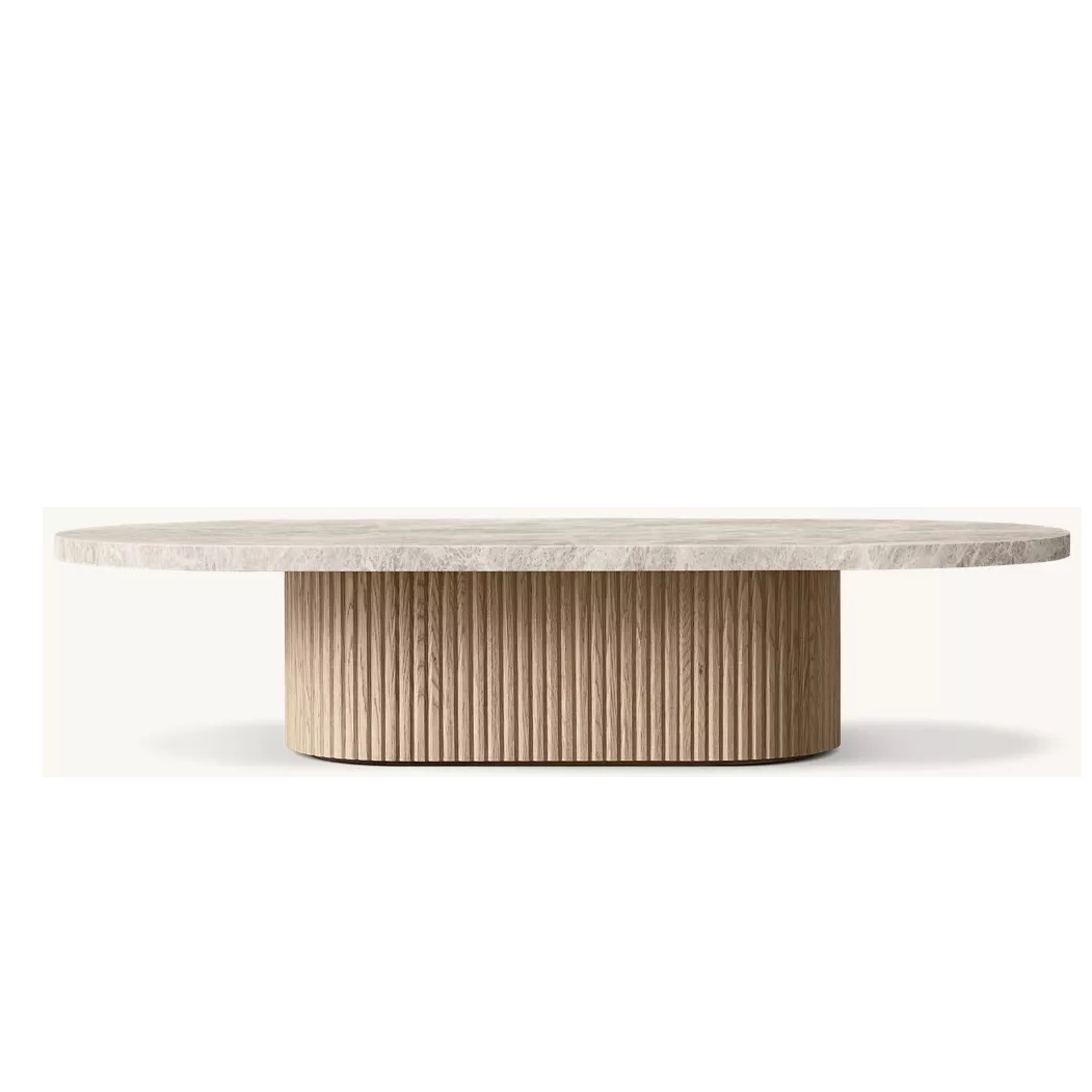 Natural Stone Wood Pedestal Coffee Table