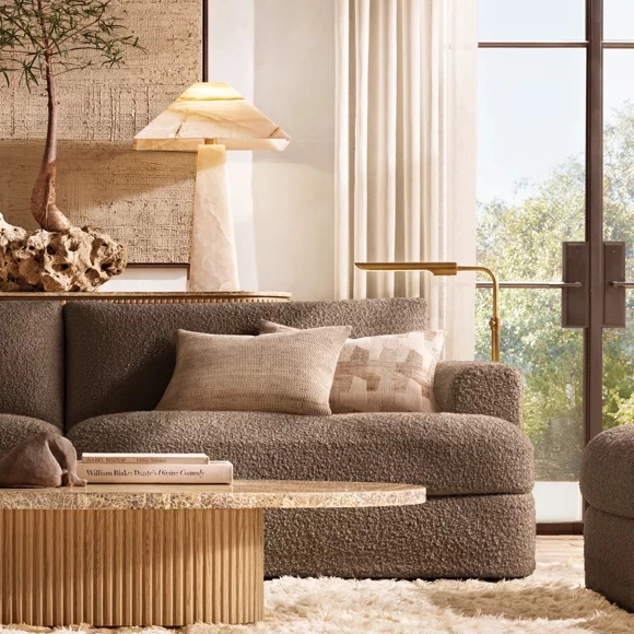 Natural Stone Wood Pedestal Coffee Table