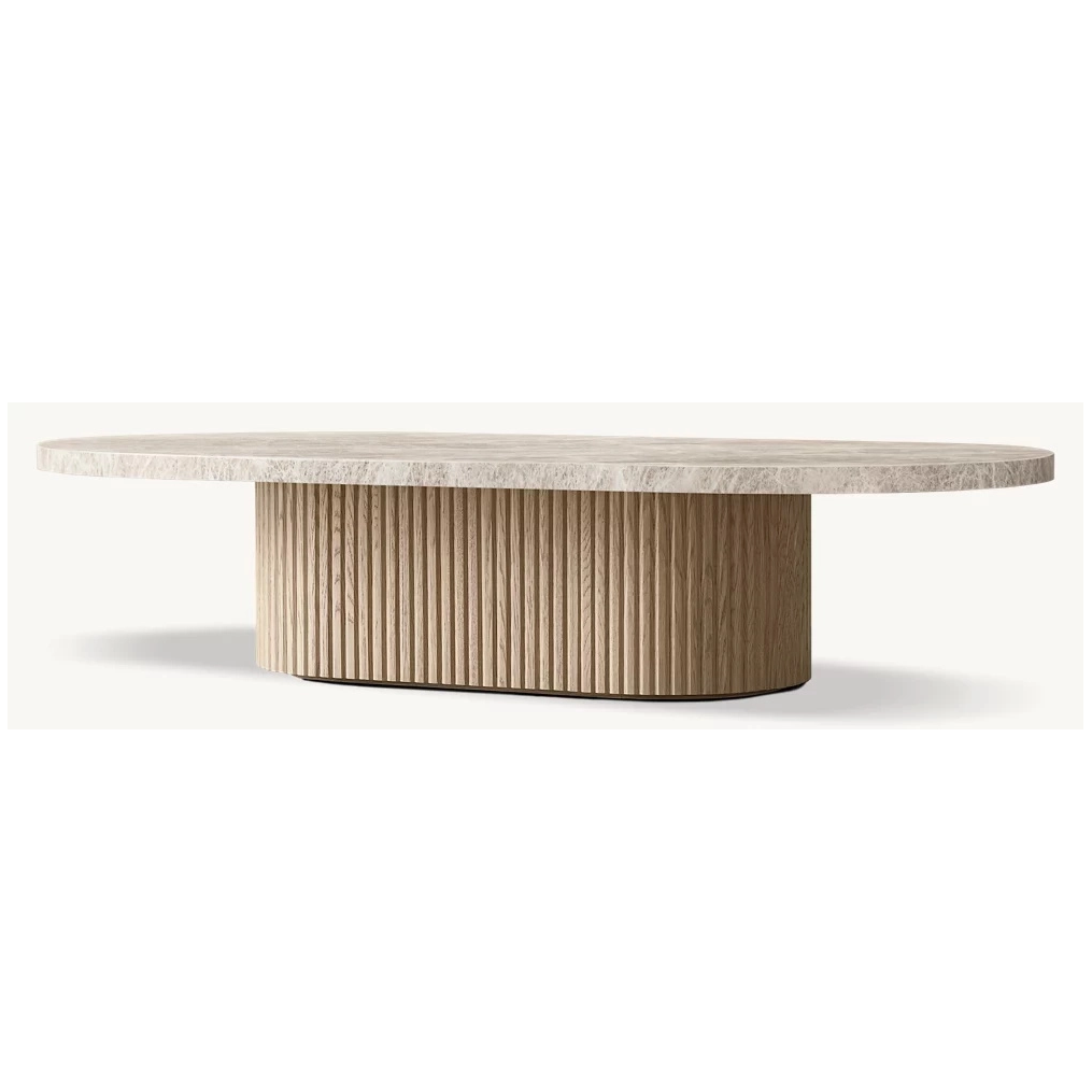 Natural Stone Wood Pedestal Coffee Table