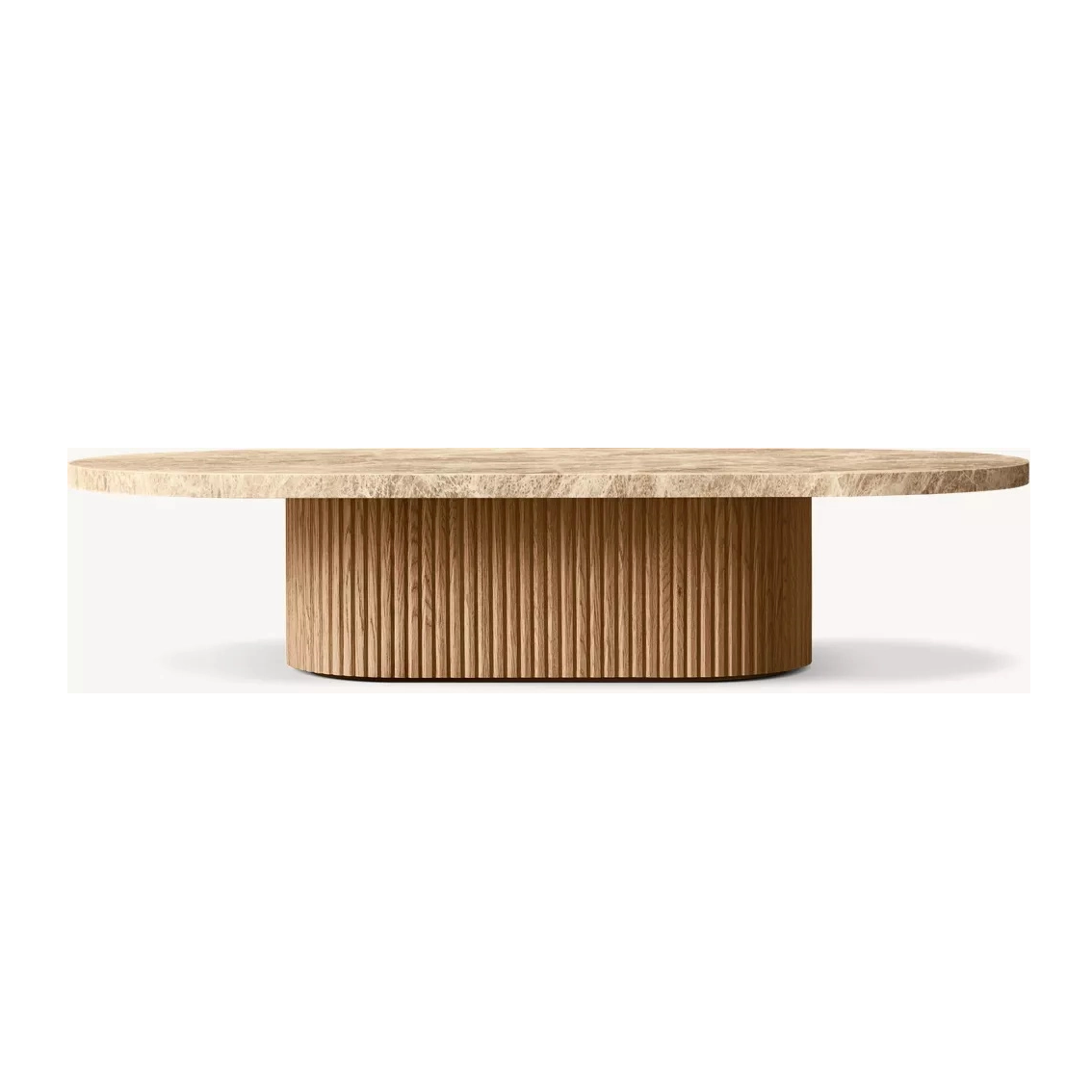 Natural Stone Wood Pedestal Coffee Table
