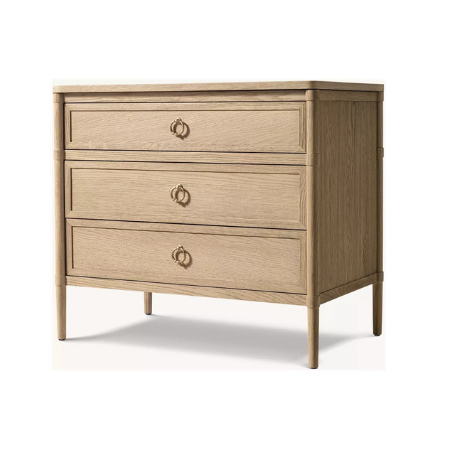 White Oak Three-drawer Storage Bedside Table