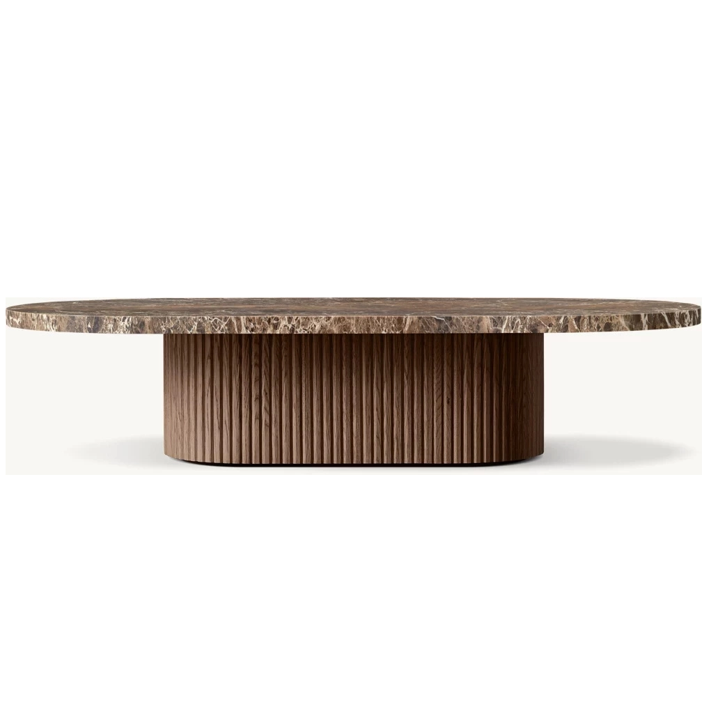 Natural Stone Wood Pedestal Coffee Table