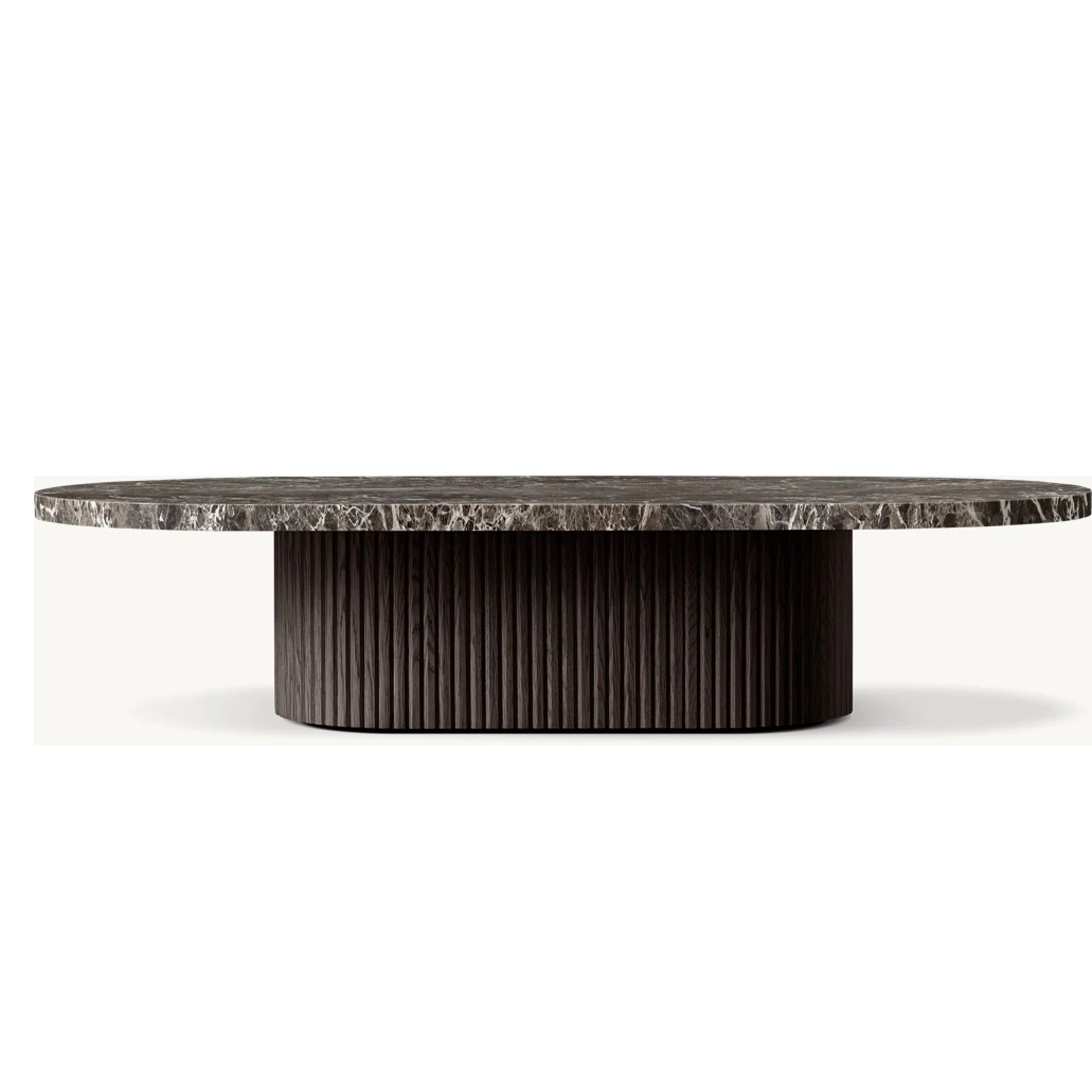 Natural Stone Wood Pedestal Coffee Table